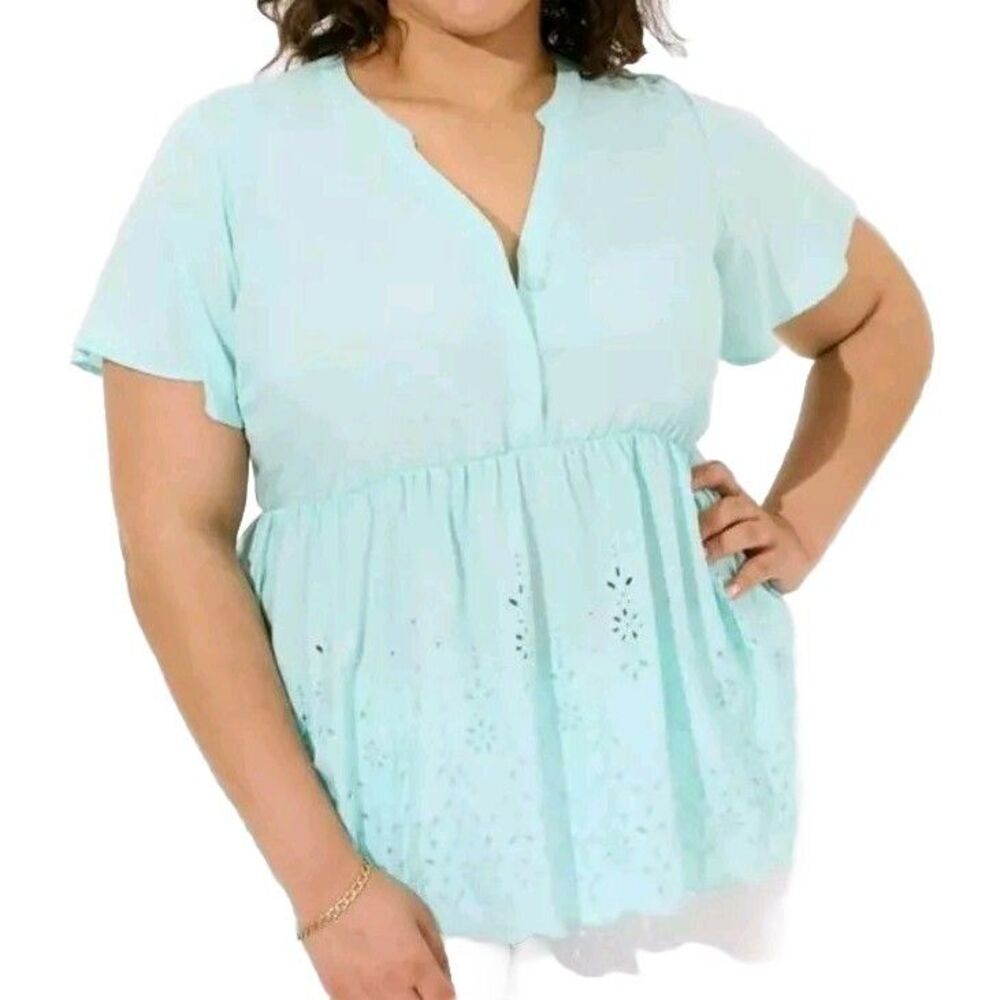 4X Torrid Babydoll Challis Embroidered Tiered Top Water Ballet Blue